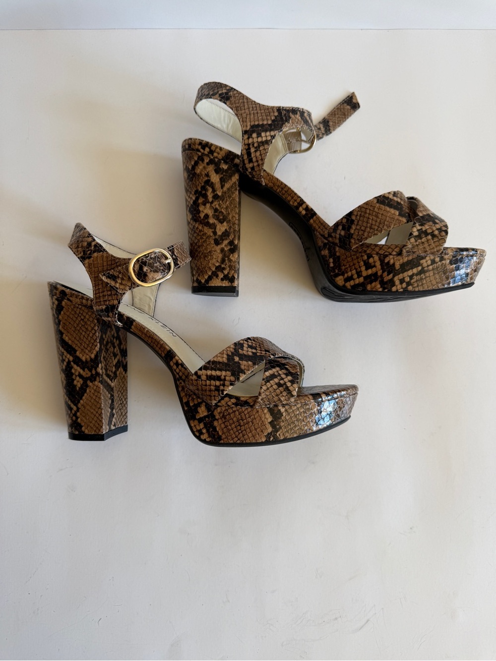 Anne Klein Brown Snake-Print Platform Sandals - Picture 12 of 16